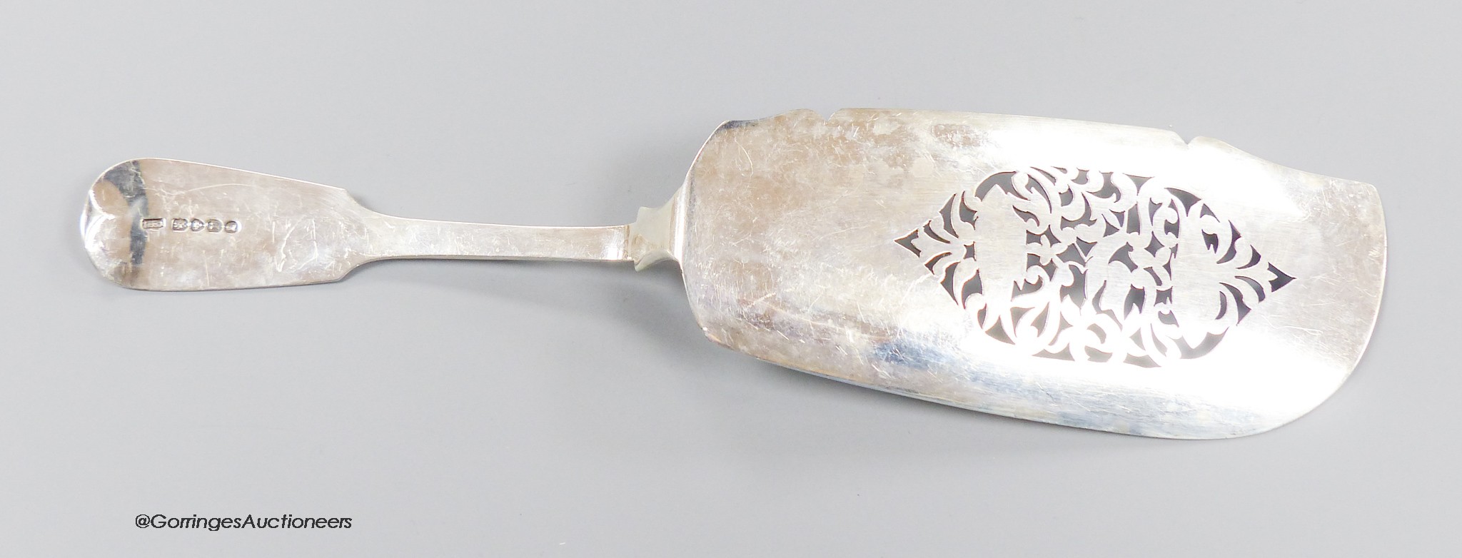 A William IV silver fiddle pattern fish slice, James Henry Daniel, London, 1832, 29.2cm, 4.5oz.